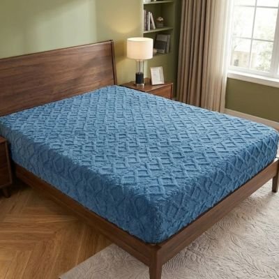 Drap housse bleu motifs géométriques