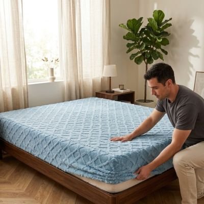 Drap housse homme couvre matelas grâce aux angles élastiques