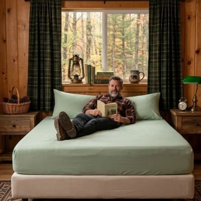 Drap housse homme fait la lecture 