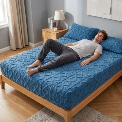 Drap housse homme se détend dans le lit