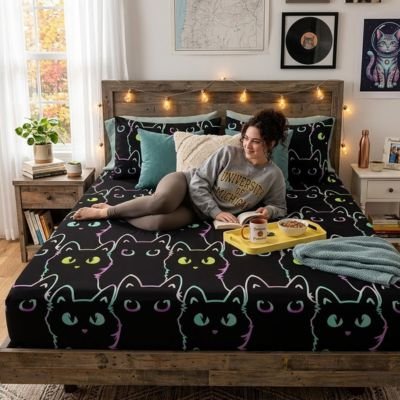 Drap housse noir élégance détente et déjeuner au lit
